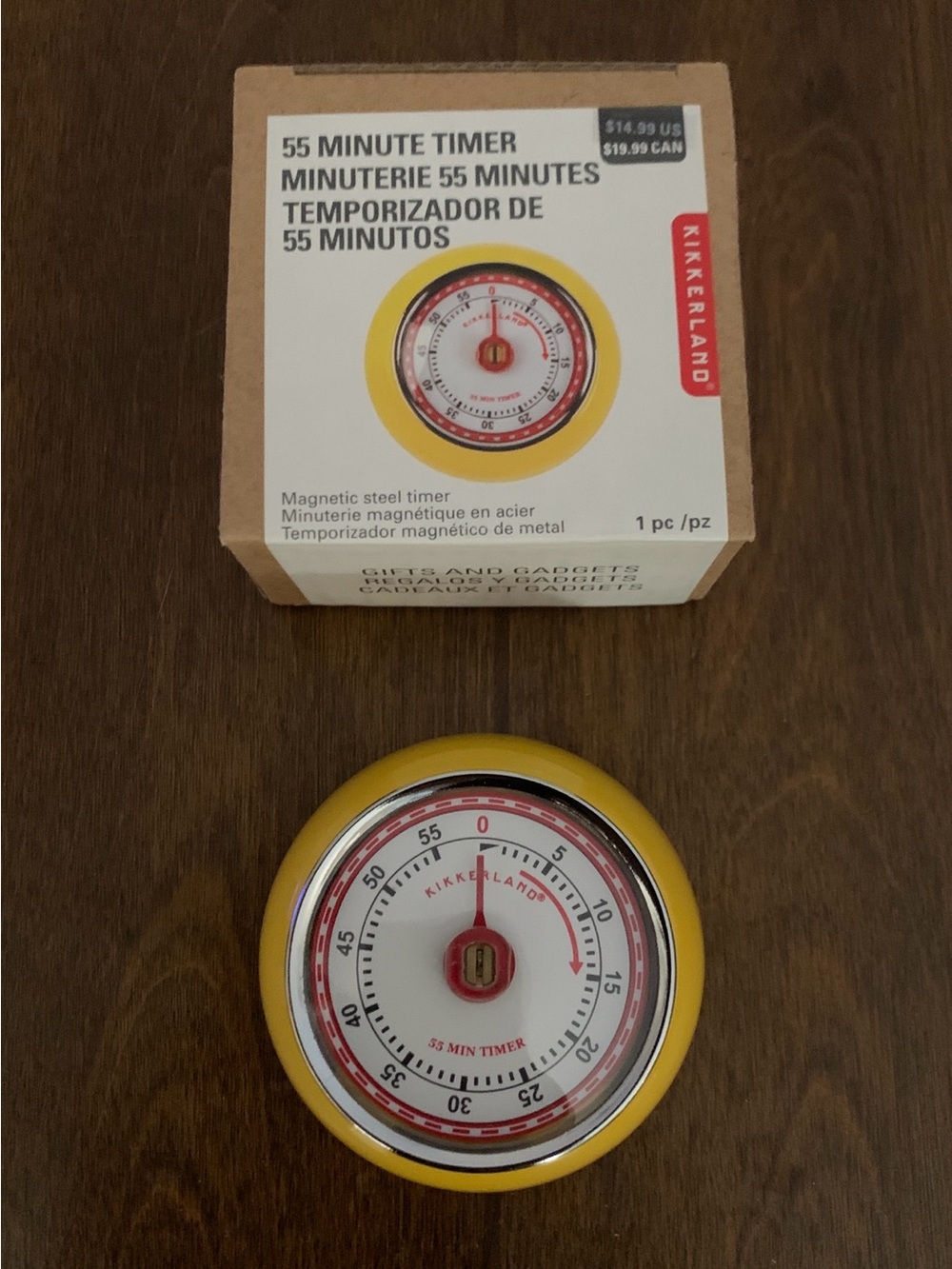 Kikkerland Yellow Kitchen Magnetic Timer with Red Accents